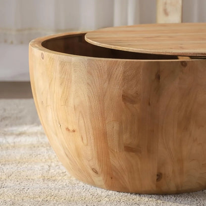 Round Barrel Coffee Table with Hidden Storage