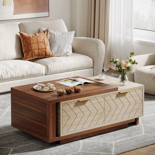 Dual-Tone Expandable Coffee Table with Brass Accents