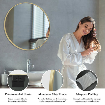 Round Shatterproof Wall Mirror with Brushed Frame