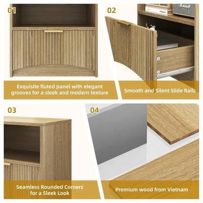 Fluted Wood Nightstand Set With Modern Storage Design