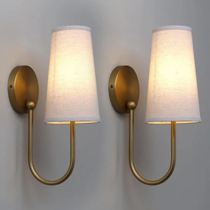 Brass Wall Sconces with Linen Shades (Set of 2)