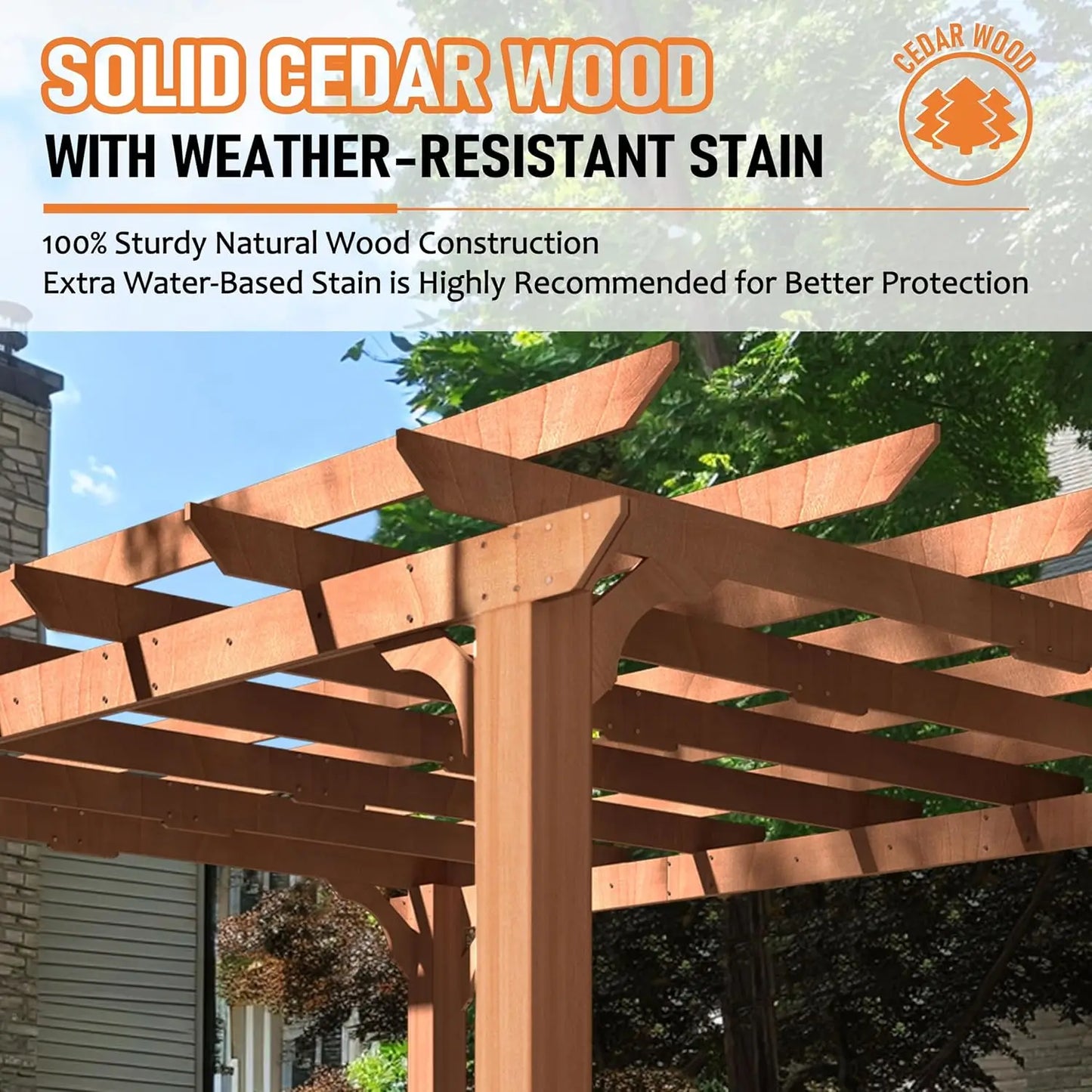 10'X12' Cedar Pergola with Flat Roof and Open Slatted Design