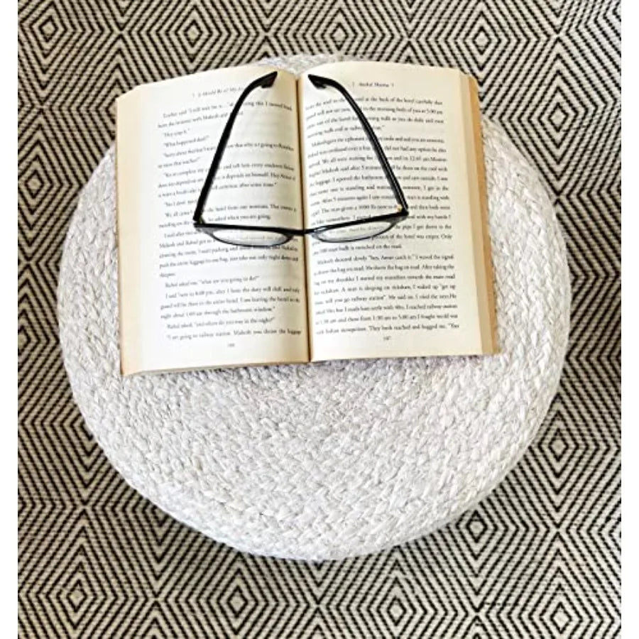 Hand-Knitted Jute Braided Pouf Ottoman