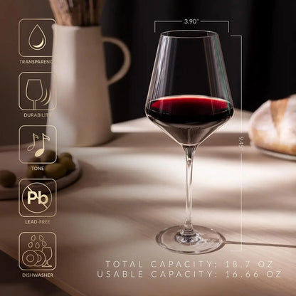 Crystal Red Wine Glasses with Long Stem (Set of 6)