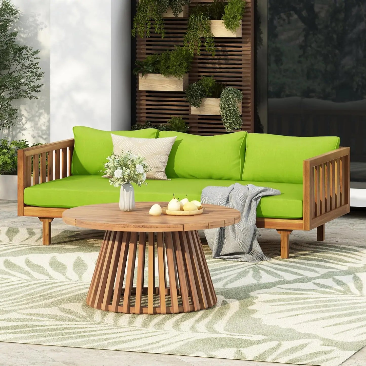 Acacia Wood Outdoor Sofa Set with Cushions and Coffee Table