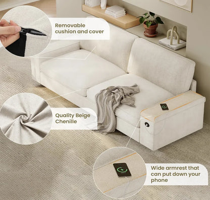 Modern Sofa with Hidden Storage and USB Charging