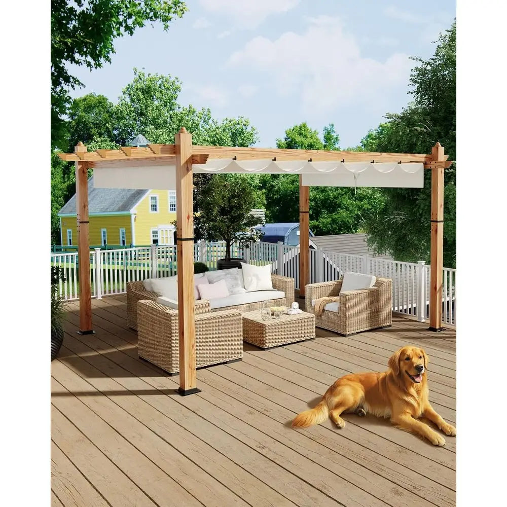 10'X13' Metal Pergola with Wood-Look Finish and Reinforced Frame