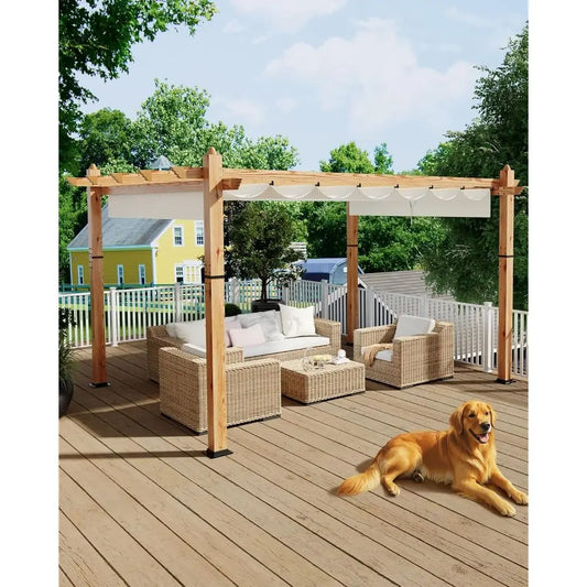 10'X13' Metal Pergola with Wood-Look Finish and Reinforced Frame