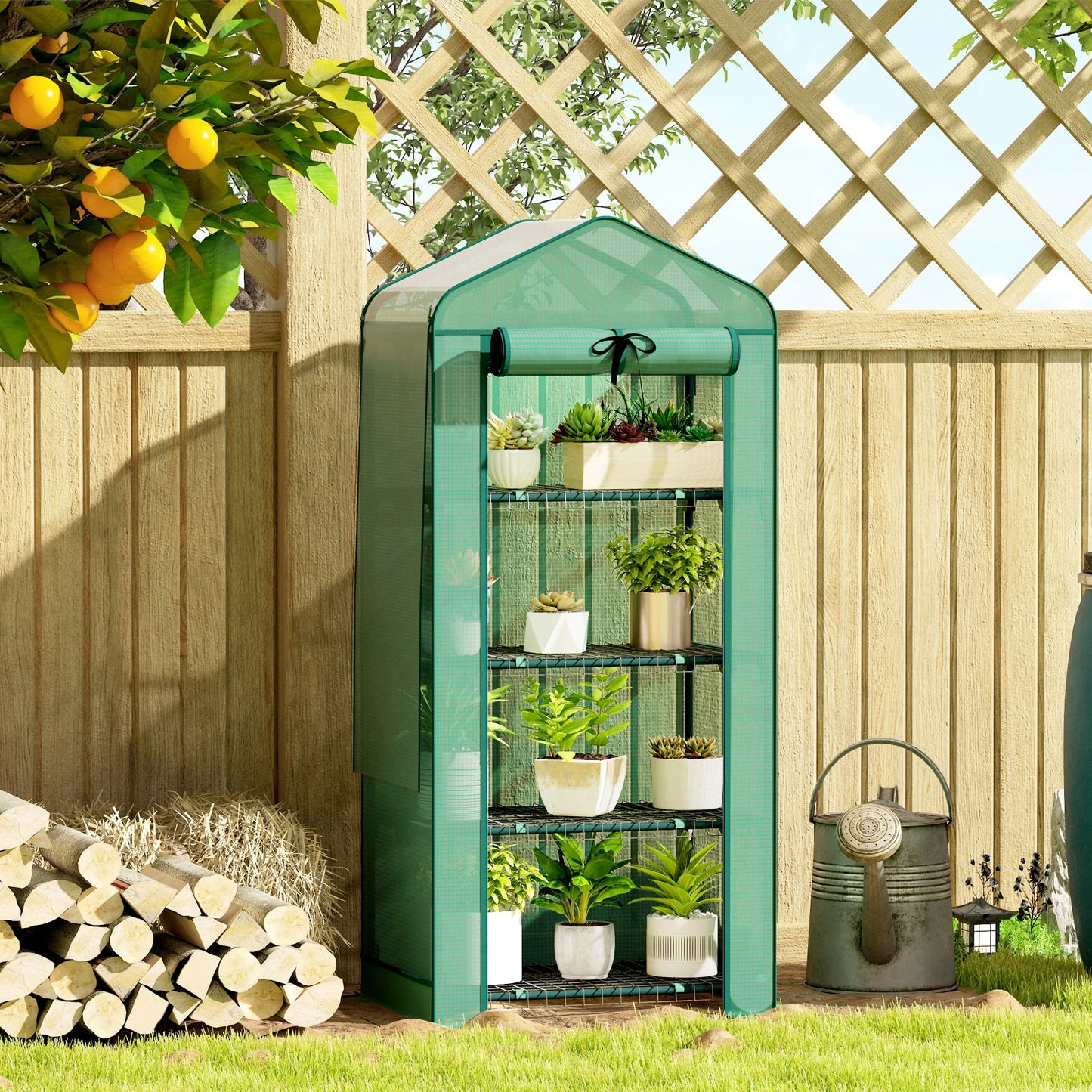 4-Tier Portable Greenhouse with Ventilated Mesh Roof
