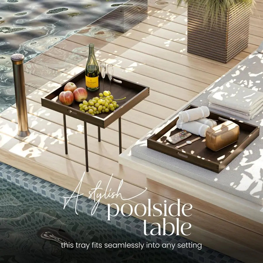 Acacia Wood Square Ottoman Tray with Handles