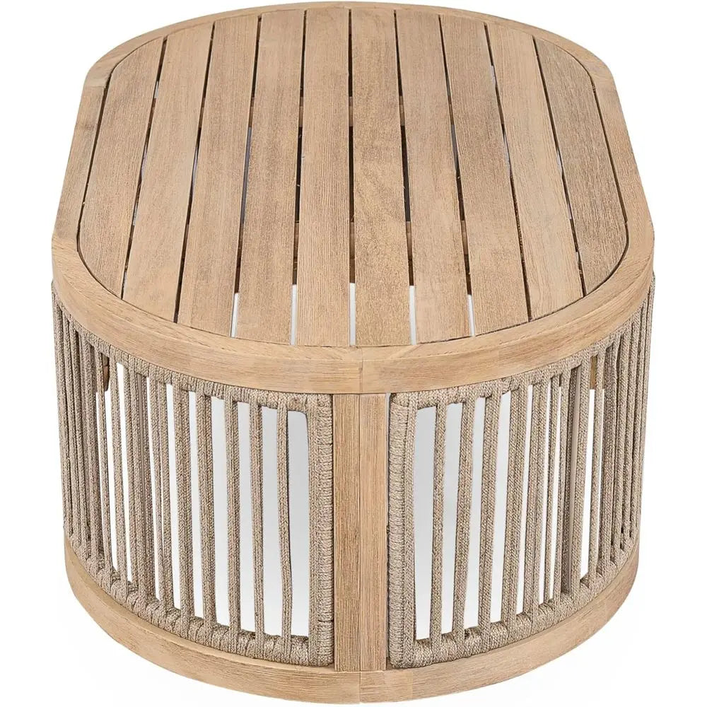 Outdoor Acacia Wood Coffee Table with Woven Detail