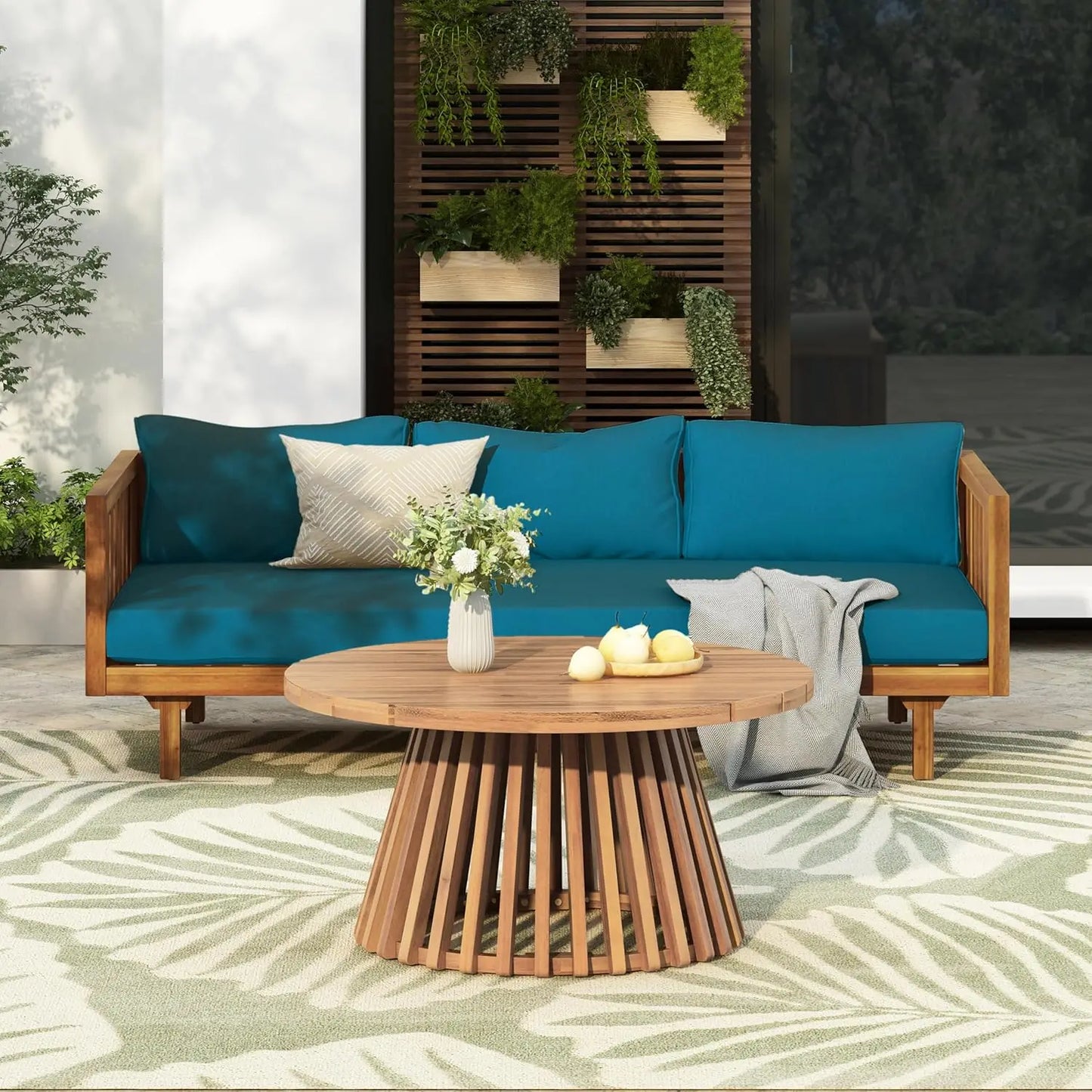 Acacia Wood Outdoor Sofa Set with Cushions and Coffee Table