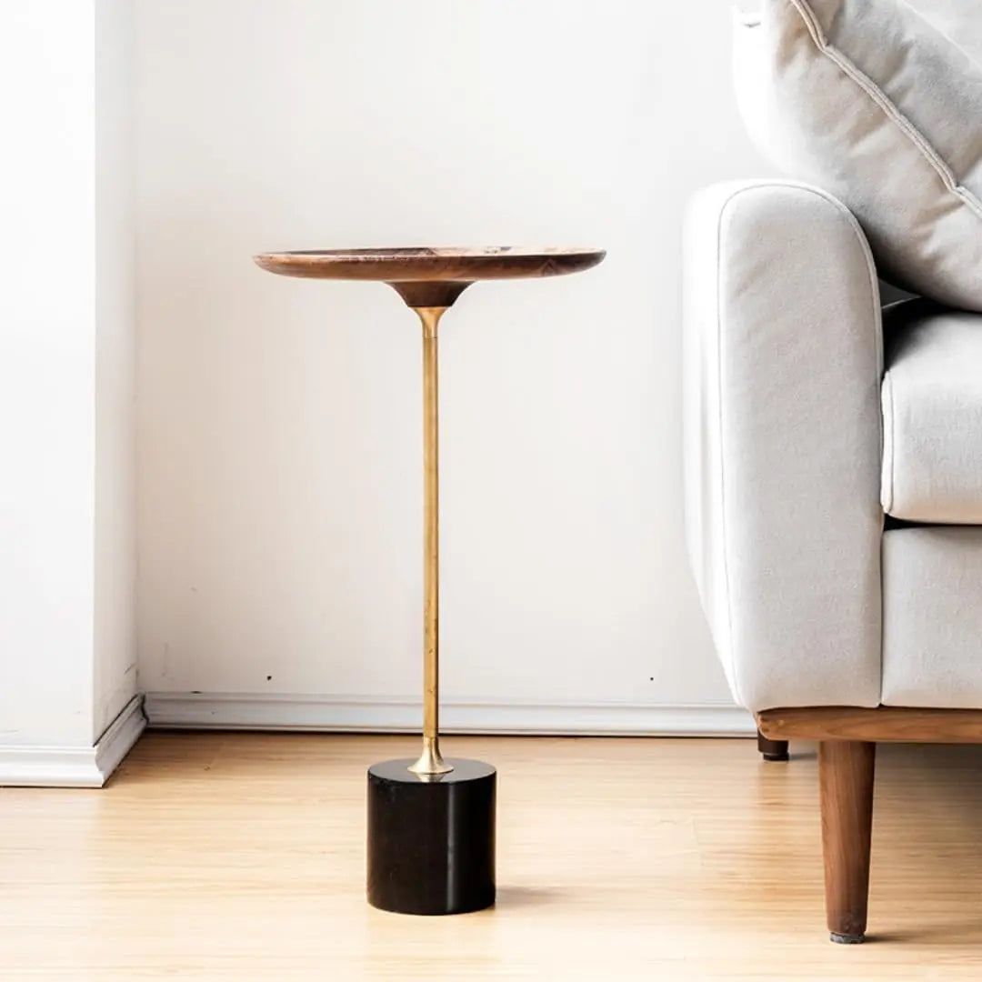 Round Pedestal Side Table with Wood Top