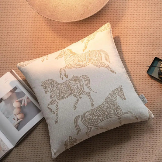Modern Chenille Horse Pattern Decorative Pillow Cover