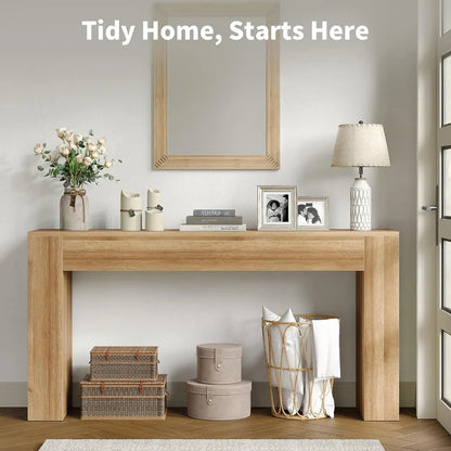 63” Natural Wood-Tone Console Table