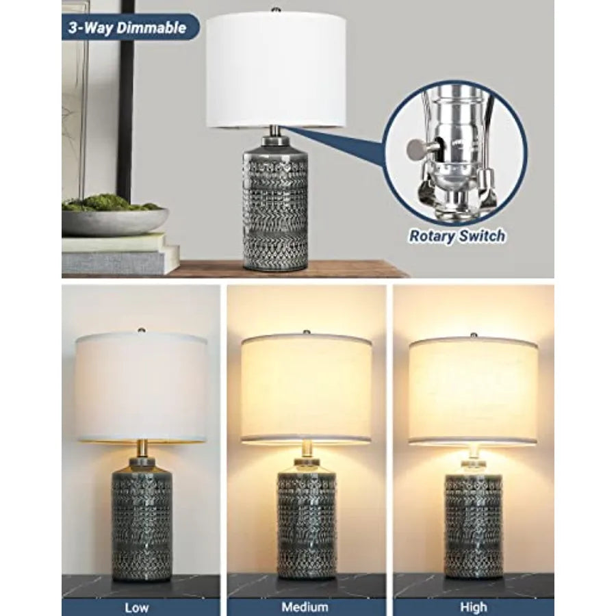 Modern Ceramic Table Lamp, 24.5" Living Room Lamps 3-Way Dimmable Nightstand Lamp with Shade Tall Bedside Lamp Desk Decor Lamps