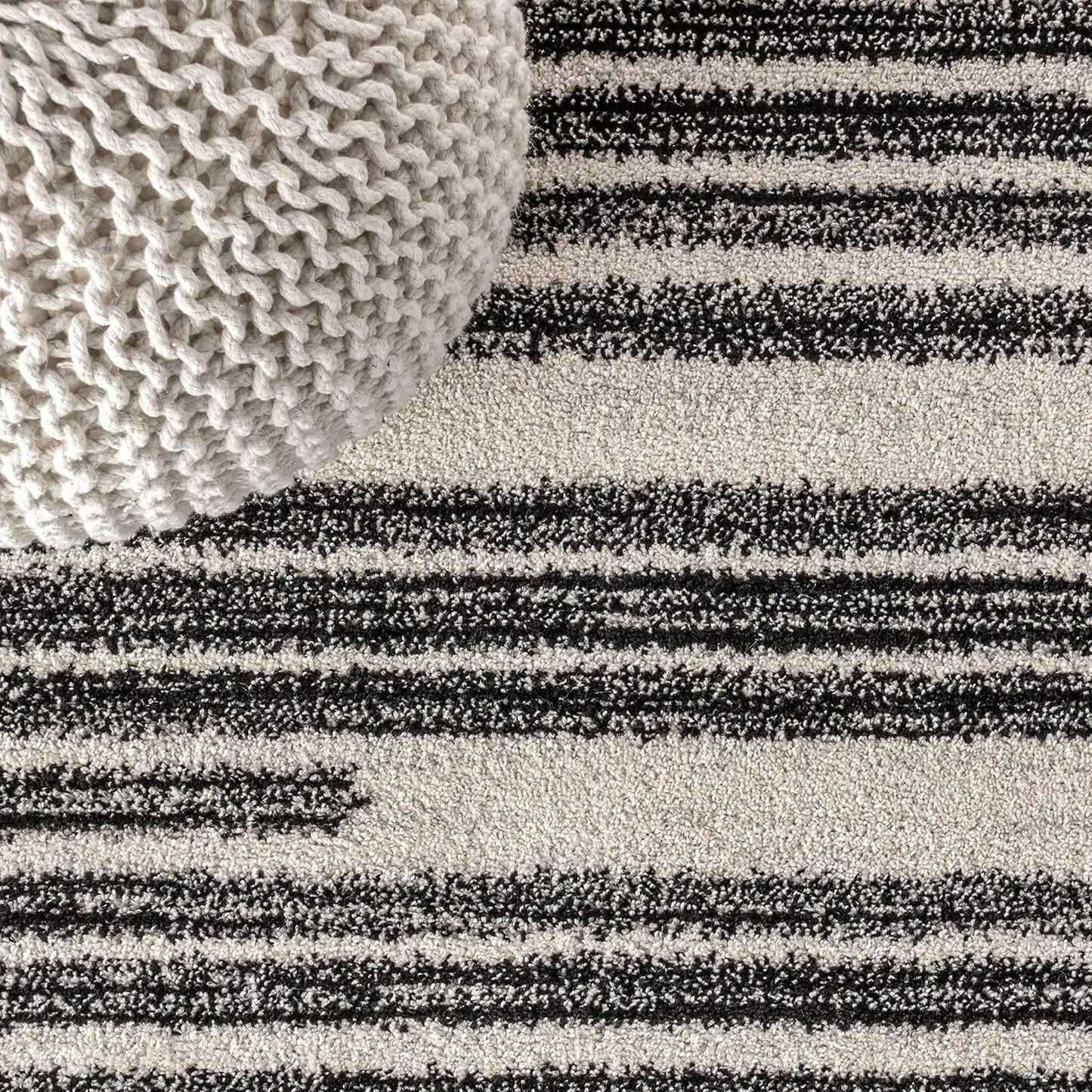 Modern Ivory And Black Area Rug With Durable Design