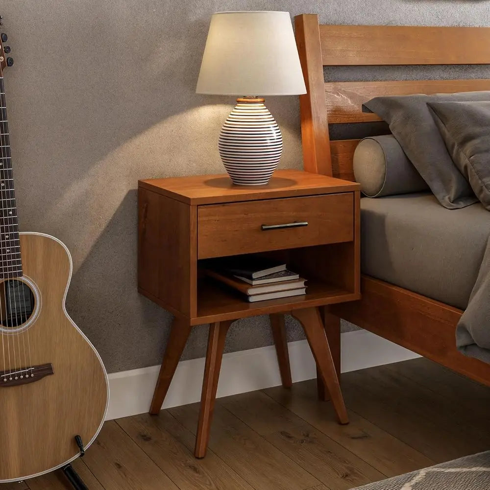 Solid Wood Nightstand with Angled Legs