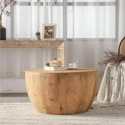 Round Barrel Coffee Table with Hidden Storage