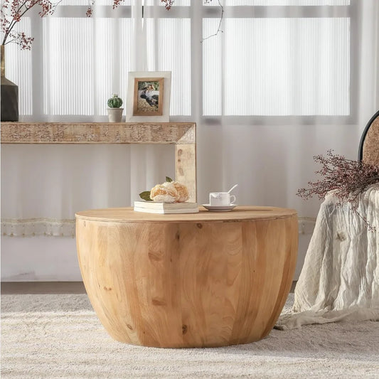 Round Barrel Coffee Table with Hidden Storage