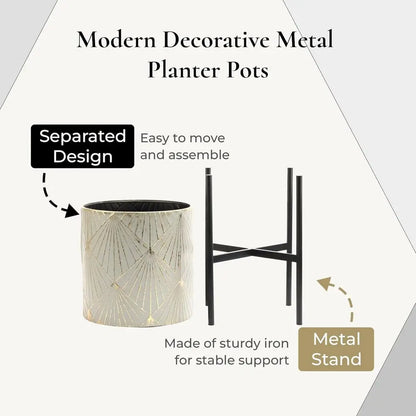 Modern Metal Planter Set With Gold Accent Stands
