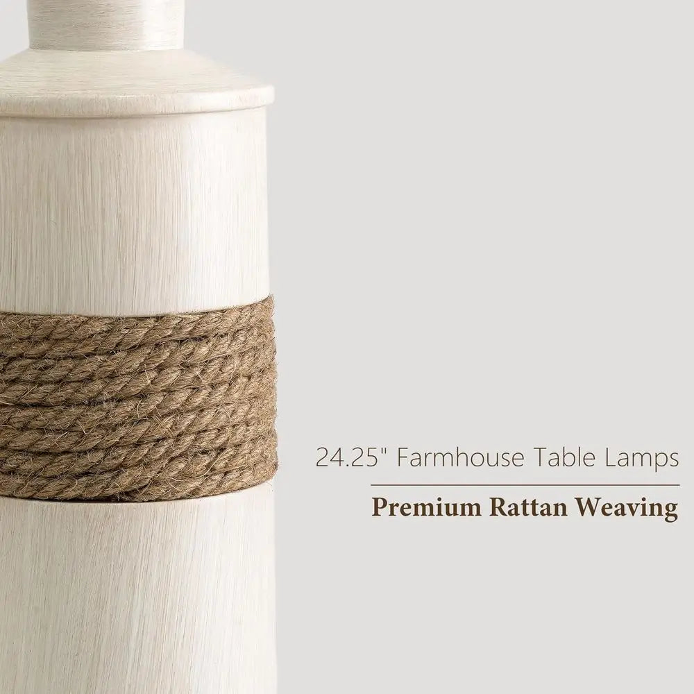 Distressed Rattan Table Lamp with USB Charging