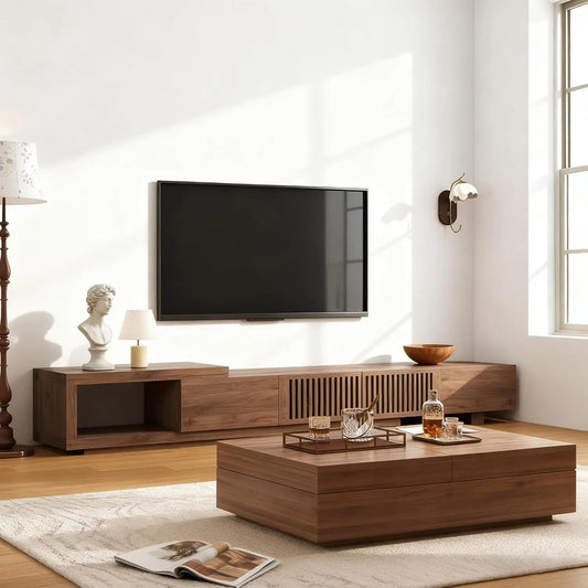 Mid Century Living Room Set with Lift Top Coffee Table and TV Stand