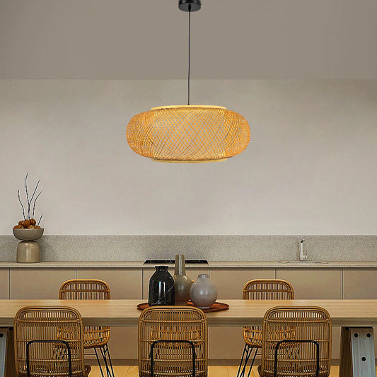 Sculptural Bamboo Pendant With Light-Filtering Weave