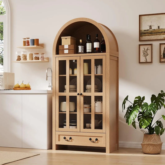 Arched Storage Cabinet with Glass Doors
