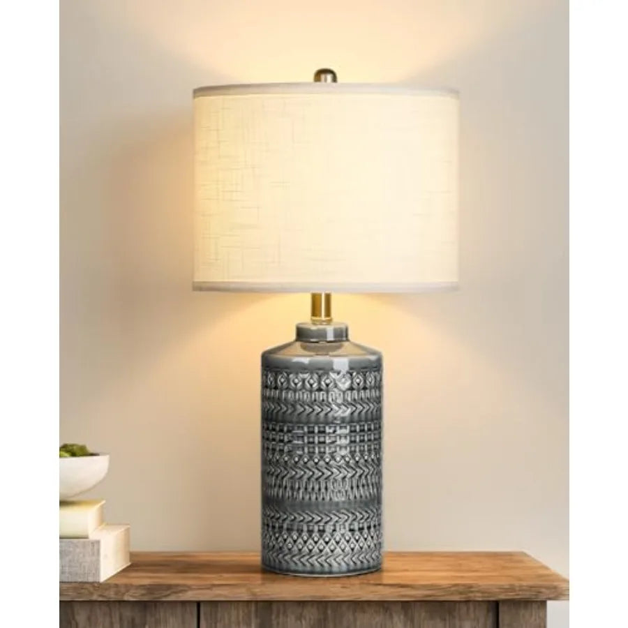 Modern Ceramic Table Lamp, 24.5" Living Room Lamps 3-Way Dimmable Nightstand Lamp with Shade Tall Bedside Lamp Desk Decor Lamps