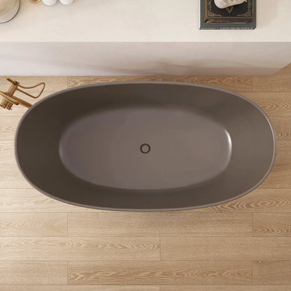 65” Gray Coffee Solid Surface Freestanding Soaking Tub