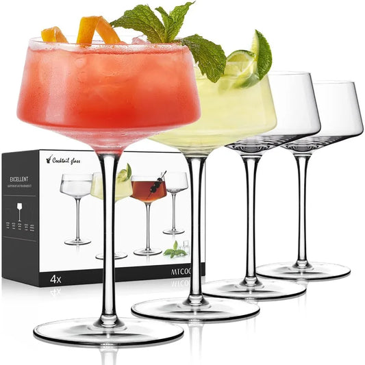 Hand-Blown Crystal Martini Coupe Set of 4