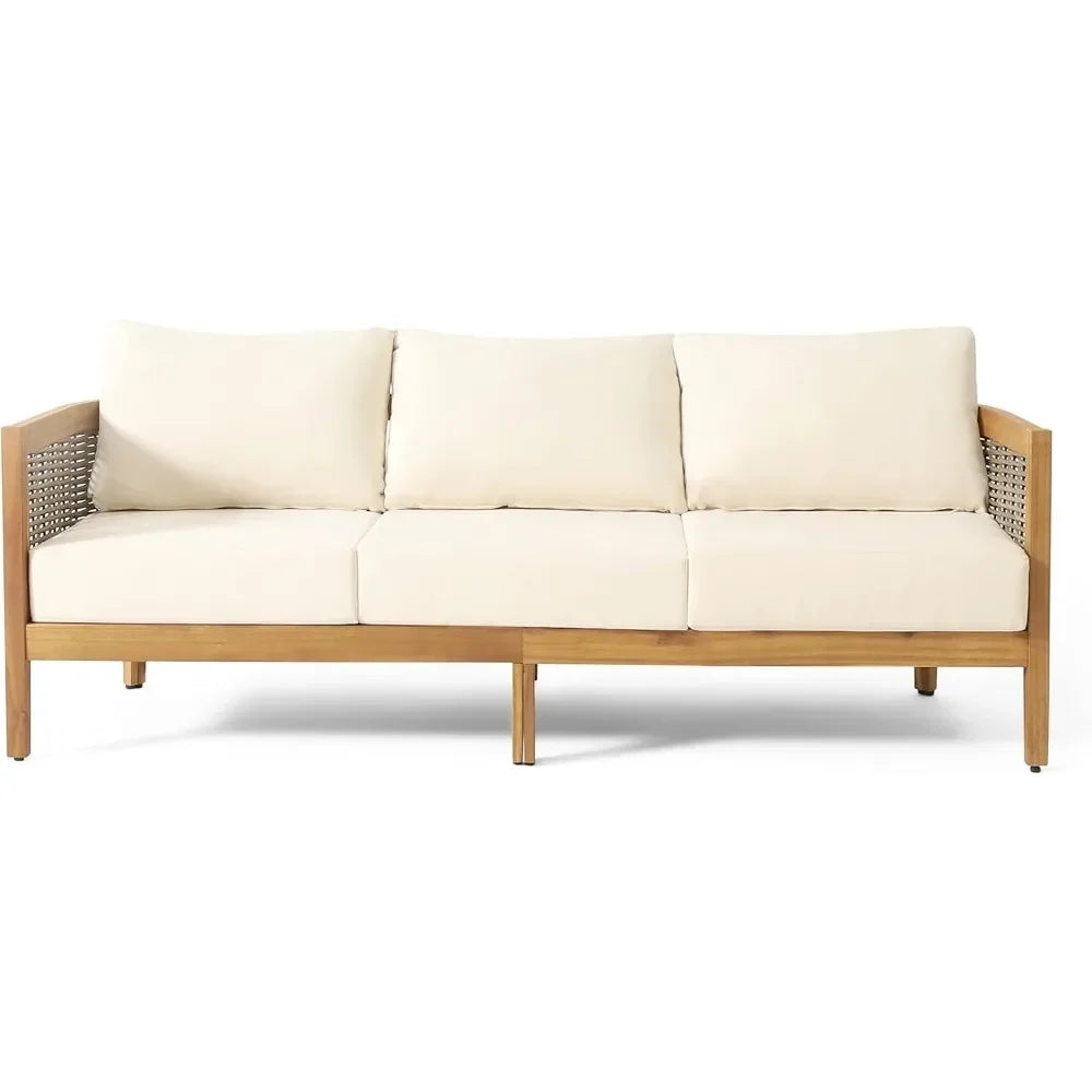 Outdoor Conversation Set with Rattan Weave and Slat Design