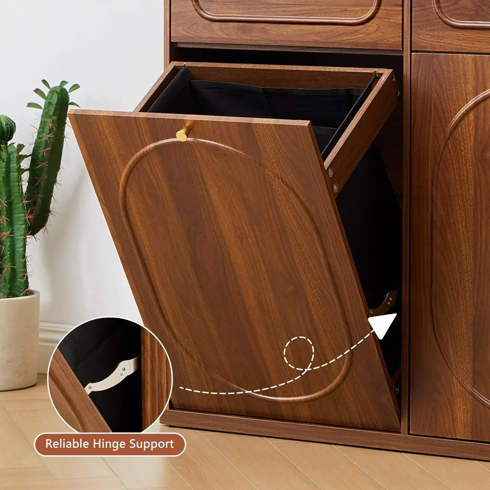 Double Tilt-Out Trash Cabinet with Drawer and Storage