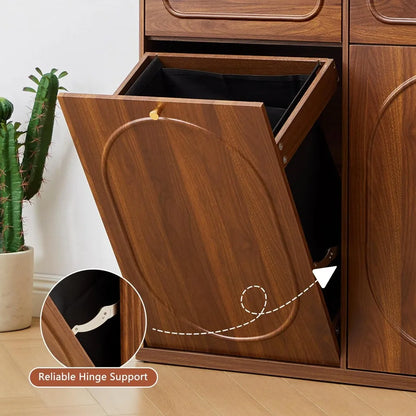 Double Tilt-Out Trash Cabinet with Drawer and Storage