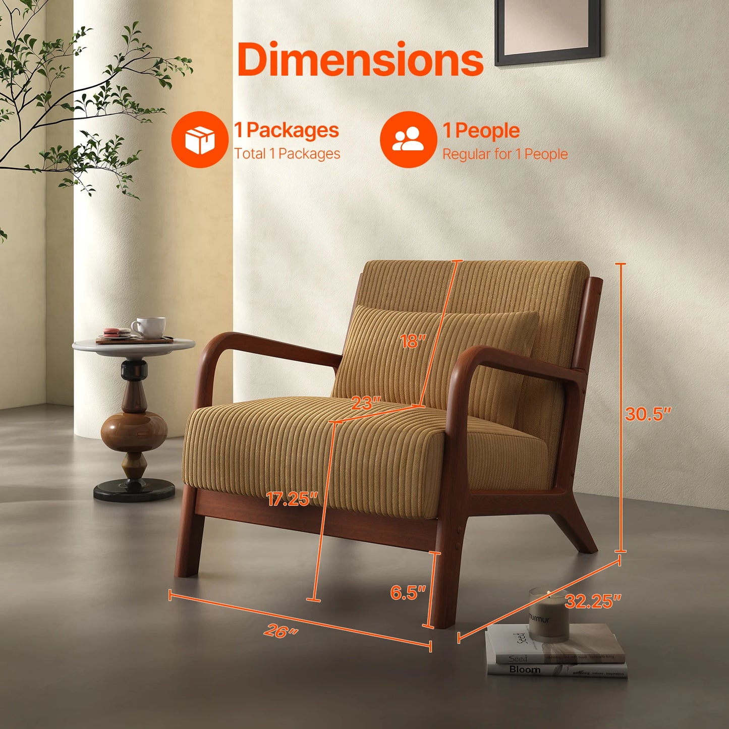 Mid-Century Modern Accent Chair with Solid Wood Frame