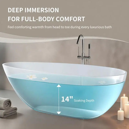 59” Glossy White Solid Surface Freestanding Soaking Tub