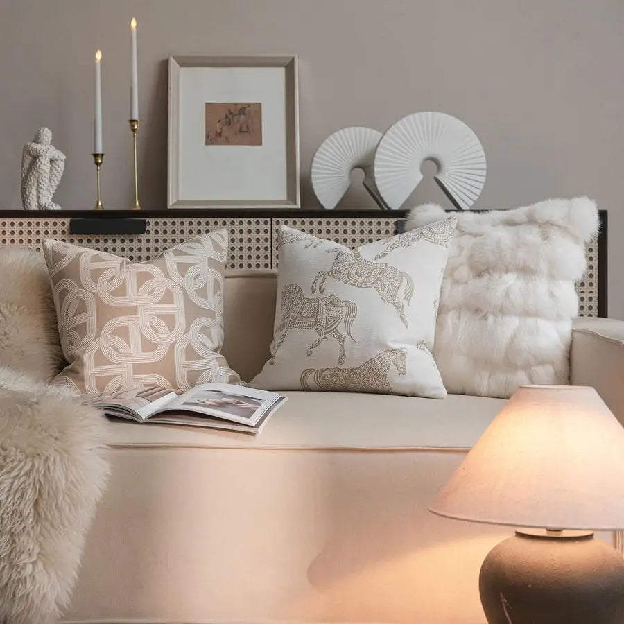 Modern Chenille Horse Pattern Decorative Pillow Cover