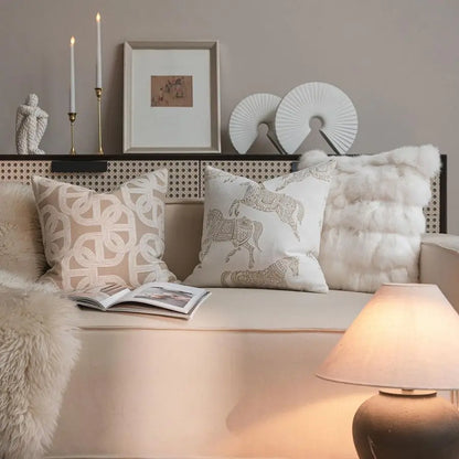 Modern Chenille Horse Pattern Decorative Pillow Cover