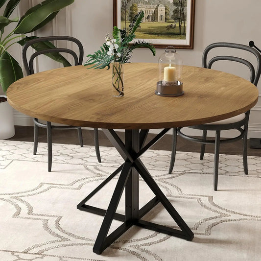 Modern Round Wood Dining Table With Steel Base