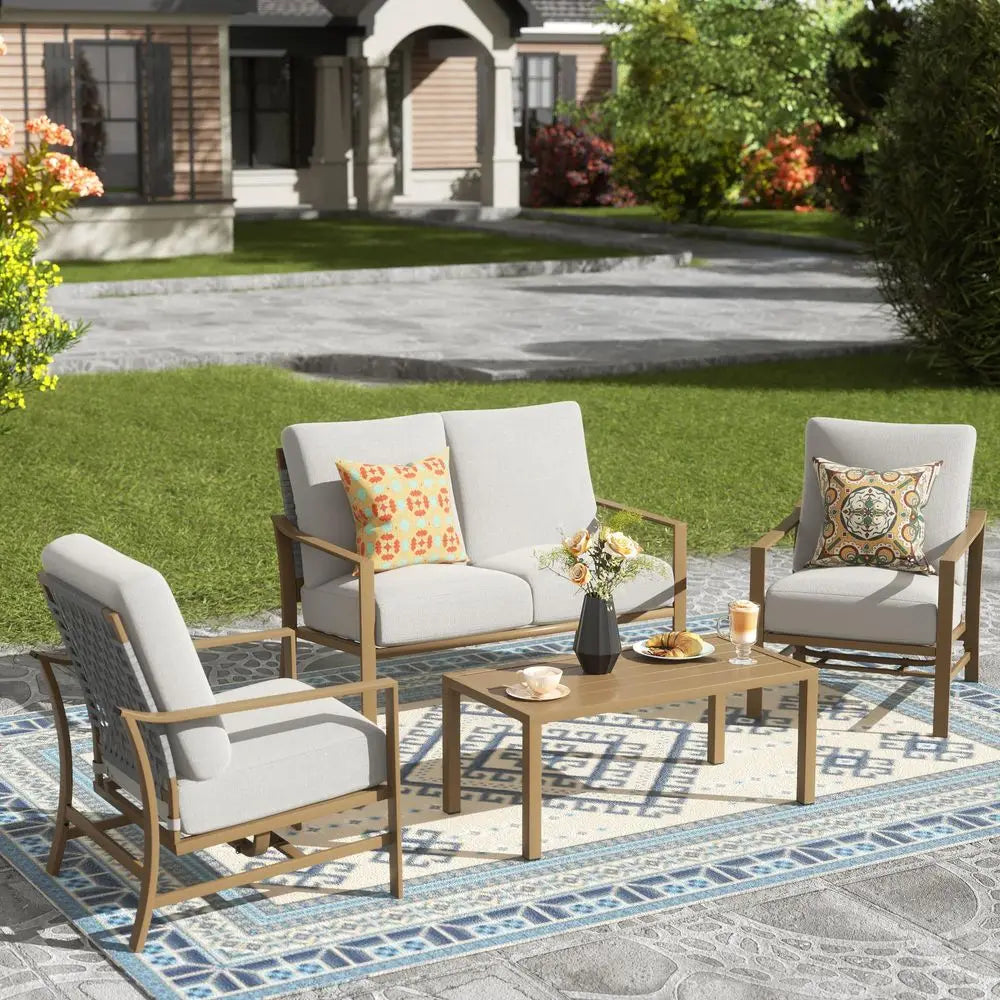 Modern Rope Patio Conversation Set - 4 Pieces