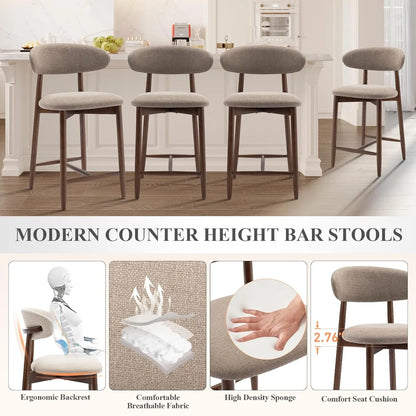 Mid-Century Upholstered Bar Stools With Wood Legs - Set of 2