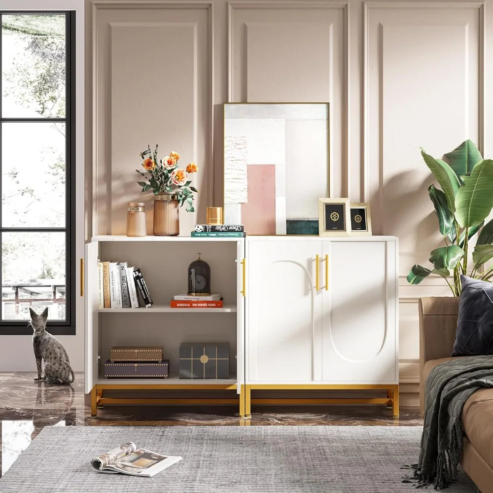 Modern White & Gold Sideboard Cabinet