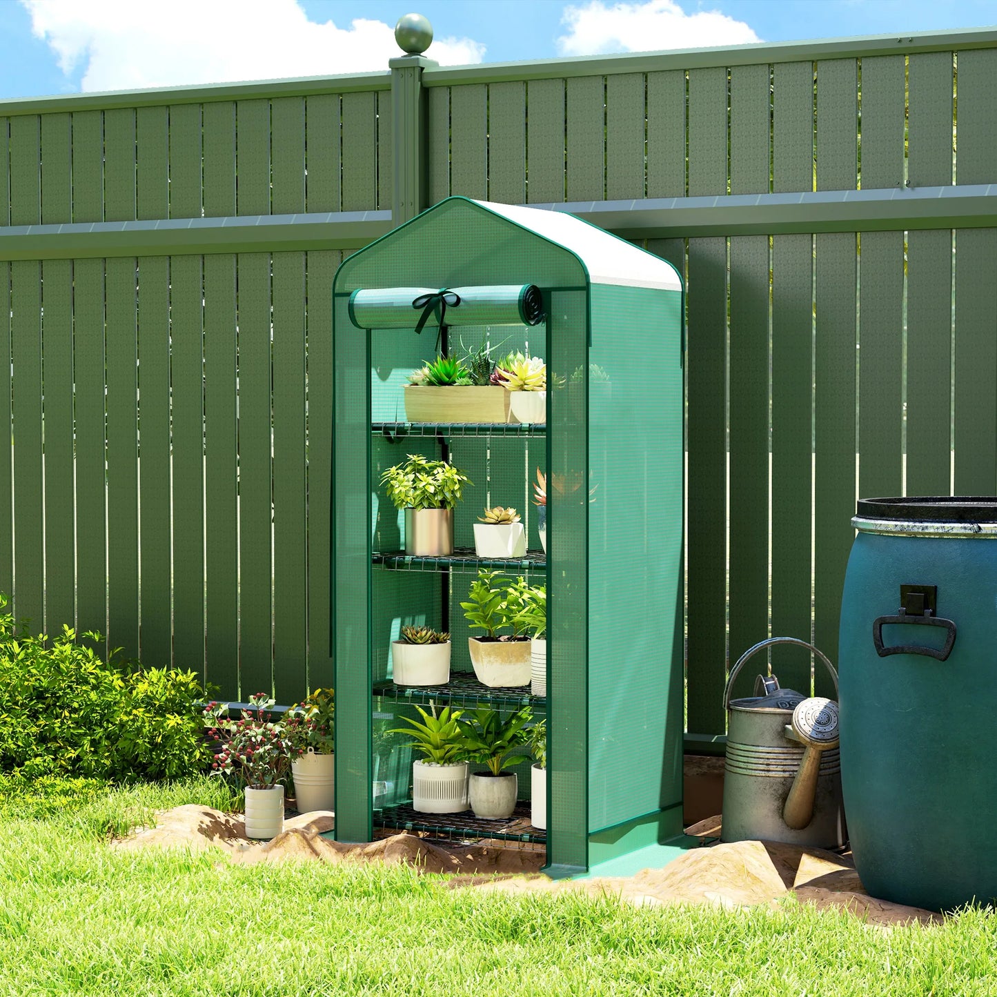 4-Tier Portable Greenhouse with Ventilated Mesh Roof