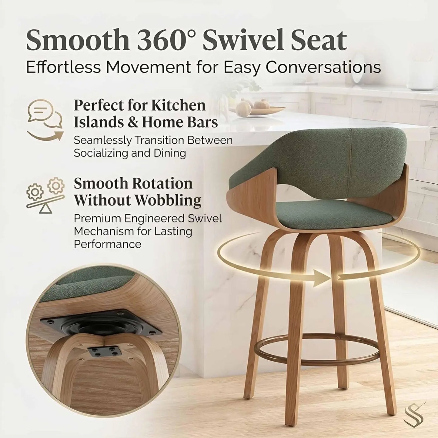 Swivel Counter Height Bar Stools with Wood Frame