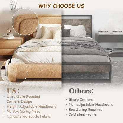 Bouclé Upholstered Queen Platform Bed