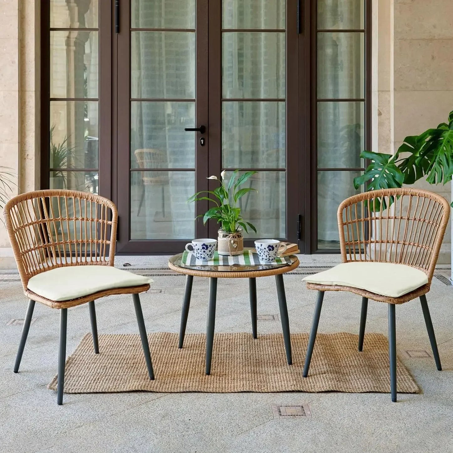 3 Piece Outdoor Wicker Bistro Set