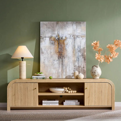 TV Stand with Gold Accents and Rounded Edge Design