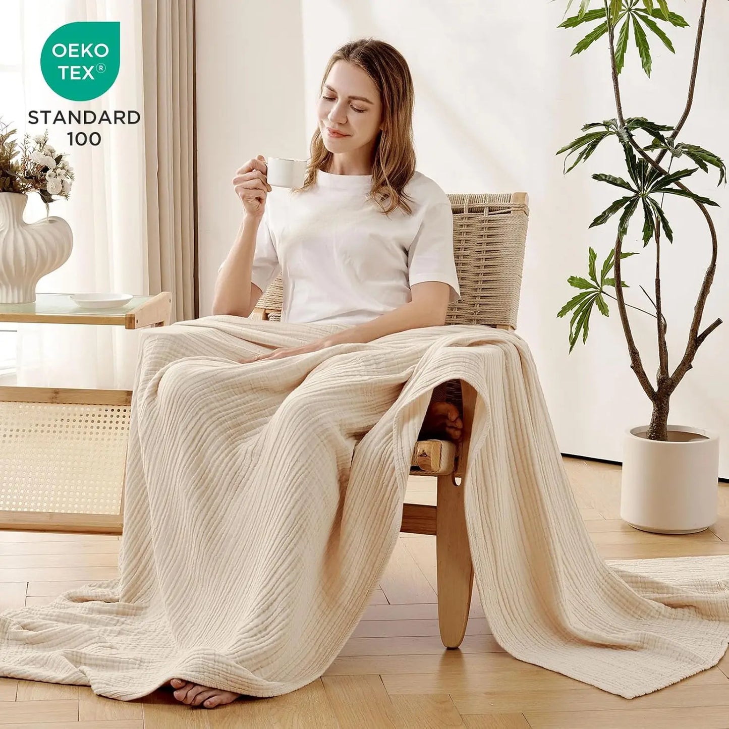 Four-Layer Cotton Muslin Throw Blanket
