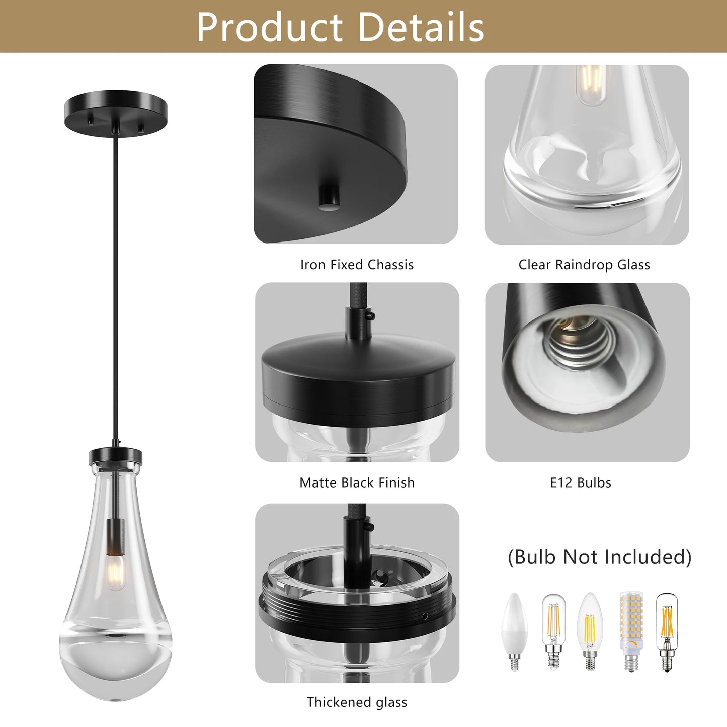 Raindrop Glass Pendant Light with Adjustable Cord